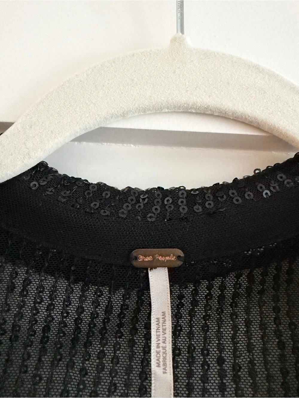 Free People Black Sequin Button Down Top